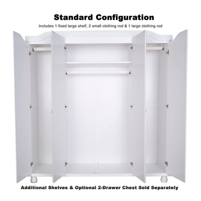 Armoire penderie 4 portes Kyle 100 % bois massif de Palace Imports avec portes en bois massif ou en miroir