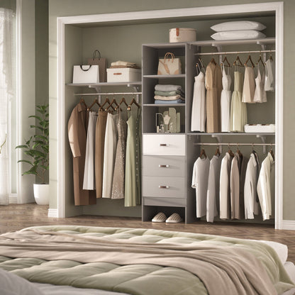 Rackcog Organiseur de placard réglable de 120 pouces avec tiroirs, système de placard avec étagères de bricolage pour placards et dressings