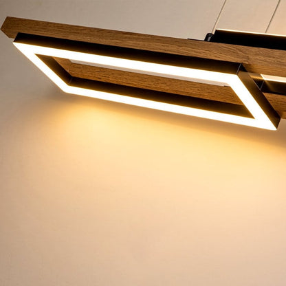 Lustre linéaire en bois à 3/5 lumières LED intégrées pour îlot de cuisine