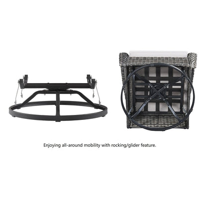 Fauteuil à bascule pivotant d'extérieur Gymojoy 3 pièces en osier avec coussin et table