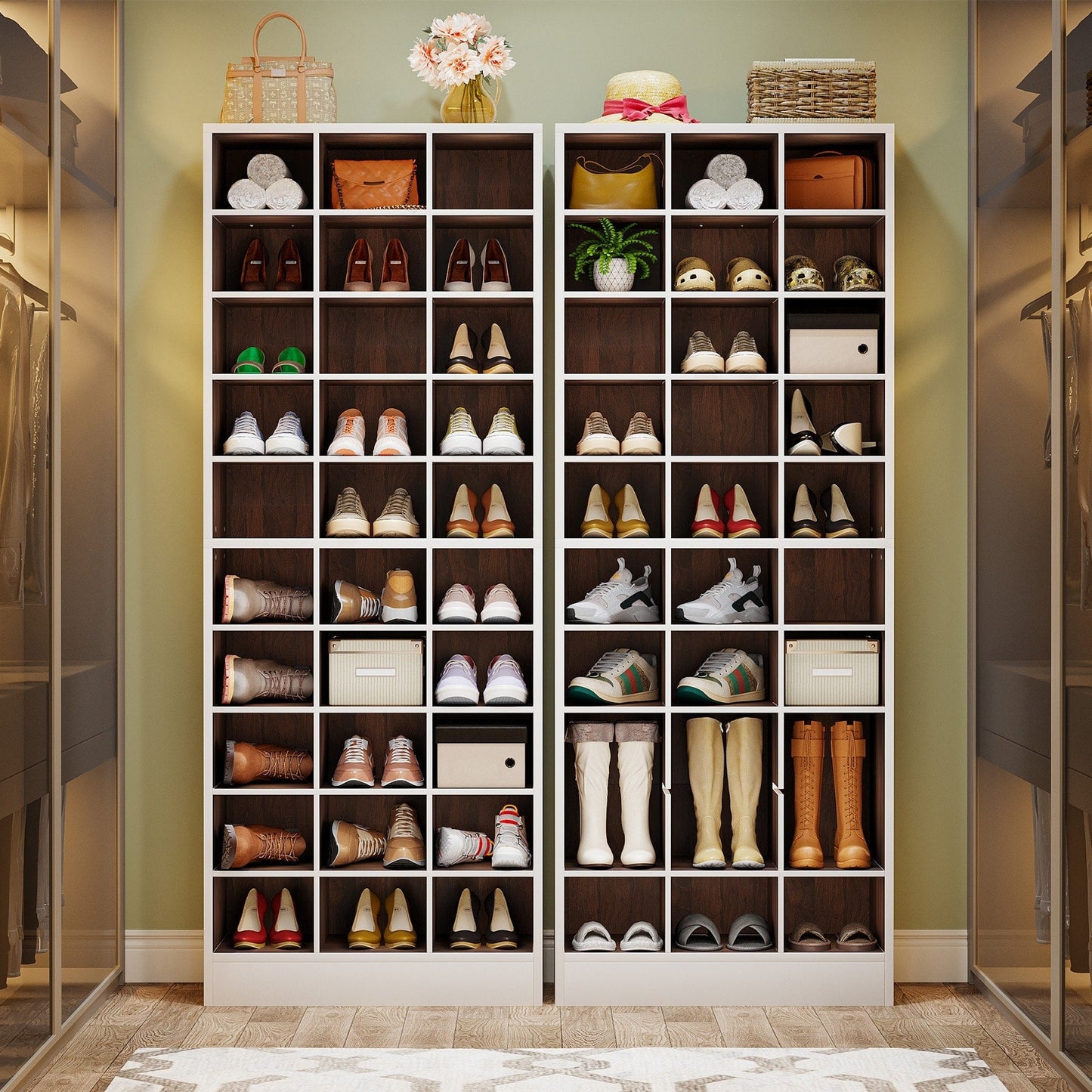 Meuble à chaussures haut 30 paires, 10 niveaux, en bois blanc, pour placard, entrée