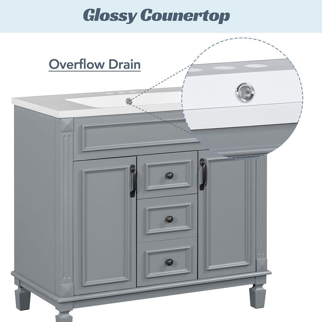 Meuble-lavabo moderne de 36 po avec lavabo supérieur et armoire à miroir, 2 portes et 2 tiroirs