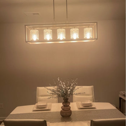 Lustre rectangulaire en cristal moderne de 37 pouces à 5 lumières pour salle à manger - 37 pouces