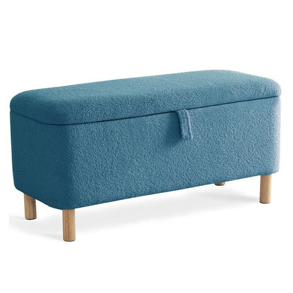 Banc ottoman de rangement en sherpa blanc cassé, repose-pieds, pour salon, chambre à coucher, pieds en bois