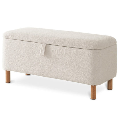 Banc ottoman de rangement en sherpa blanc cassé, repose-pieds, pour salon, chambre à coucher, pieds en bois