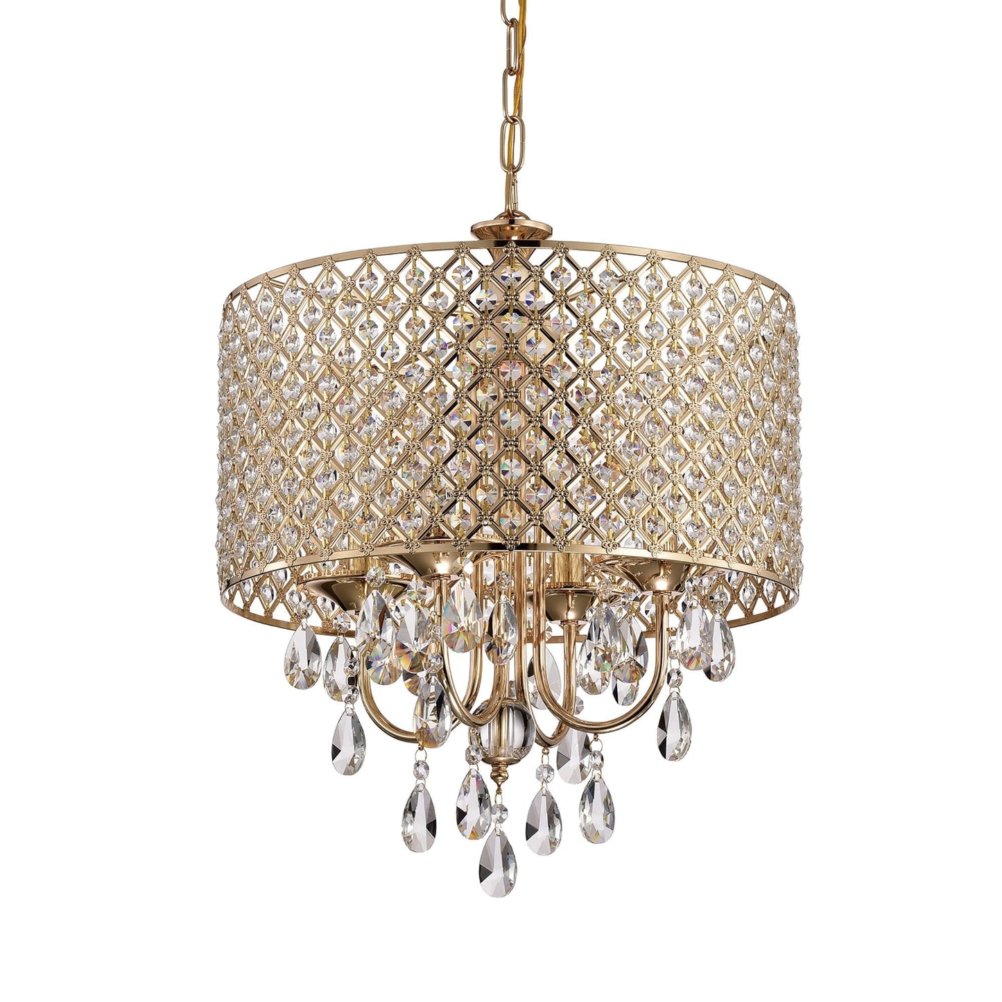 Lustre tambour à perles rondes avec cristaux suspendus