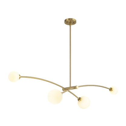 Suspension Sputnik linéaire simple et moderne à 4 lumières, couleur or, pour îlot de cuisine ou salle à manger – 130 cm (l) x 28 cm (p) x 15 cm (h).