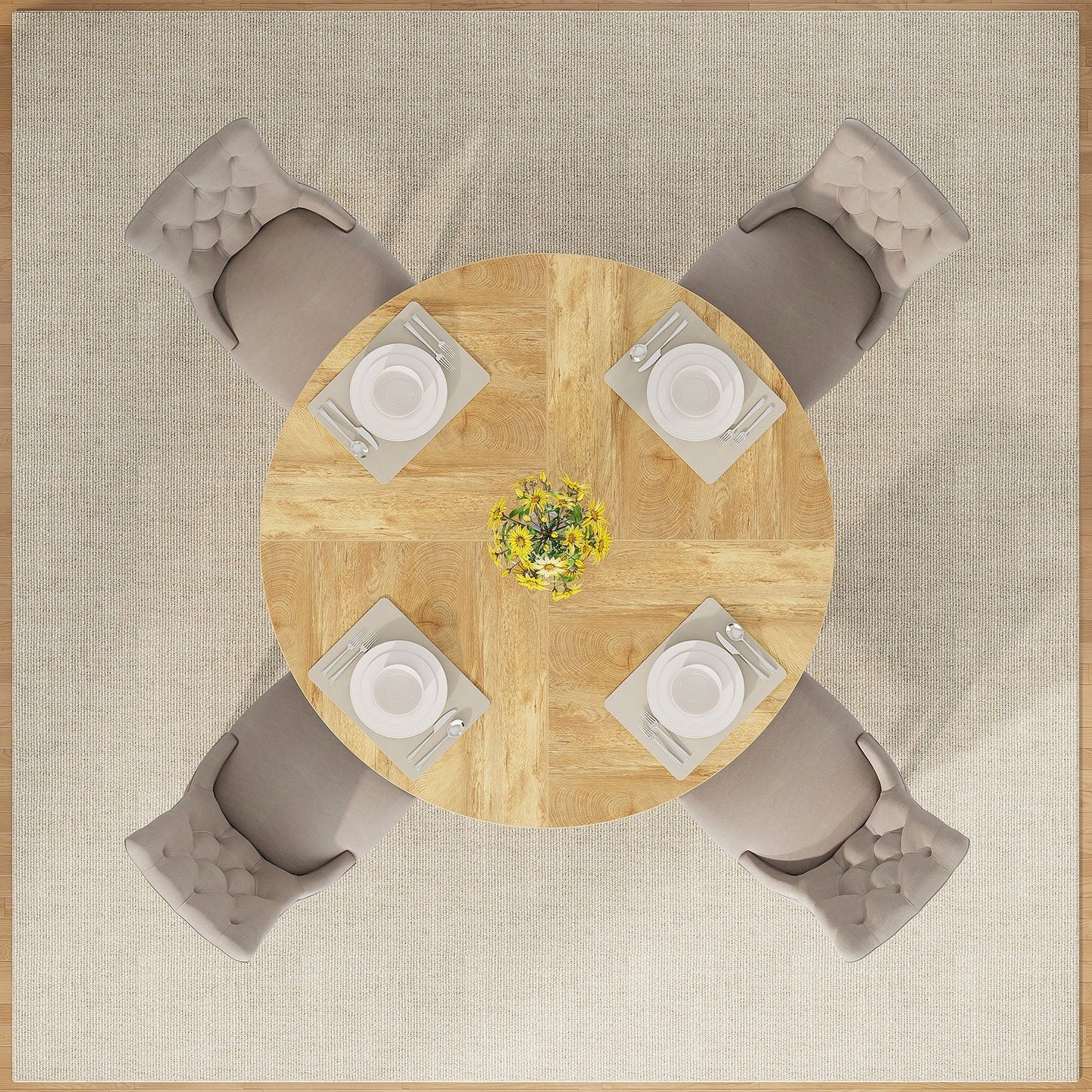 Table à manger ronde 47 pouces pour 4 personnes, table de cuisine de style campagnard, petite table à dîner en bois pour salle à manger et salon