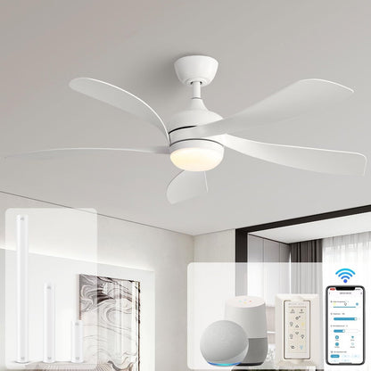 Ventilateur de plafond de 52 pouces avec télécommande et lumières, moteur CC silencieux, 5 pales, haut débit d'air (CFM)