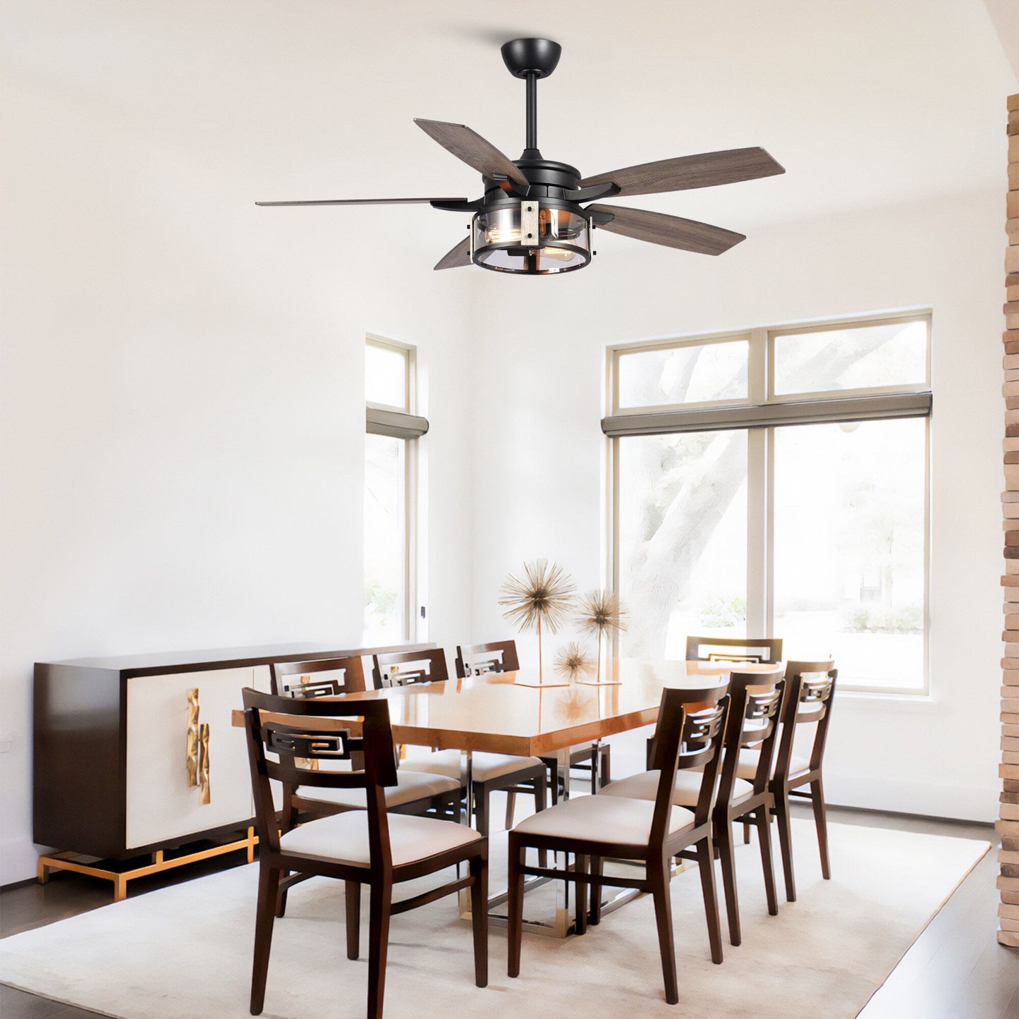 Ventilateur de plafond d'intérieur rustique en bois noir à 5 pales avec télécommande
