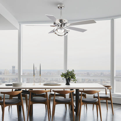 Ventilateur de plafond LED moderne d'intérieur chromé/noir à intensité variable avec lumière et télécommande