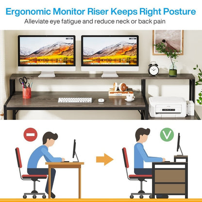 Bureau d'ordinateur 63 avec support d'écran, bureaux ergonomiques pour la maison avec tiroirs et classeur