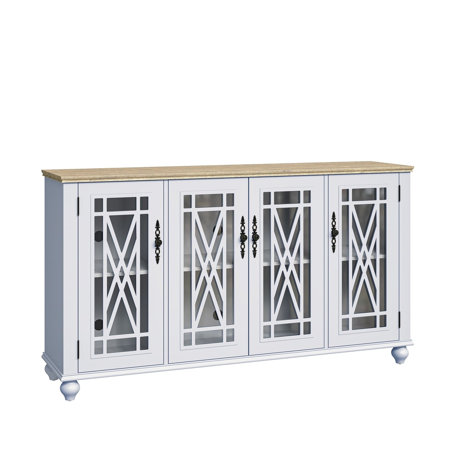 Buffet d'appoint de cuisine en bois de style vintage de 63 po de largeur