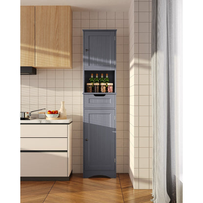 Armoire à linge étroite de salle de bain de 67 po de hauteur, meuble de rangement autoportant en bois massif à 5 niveaux