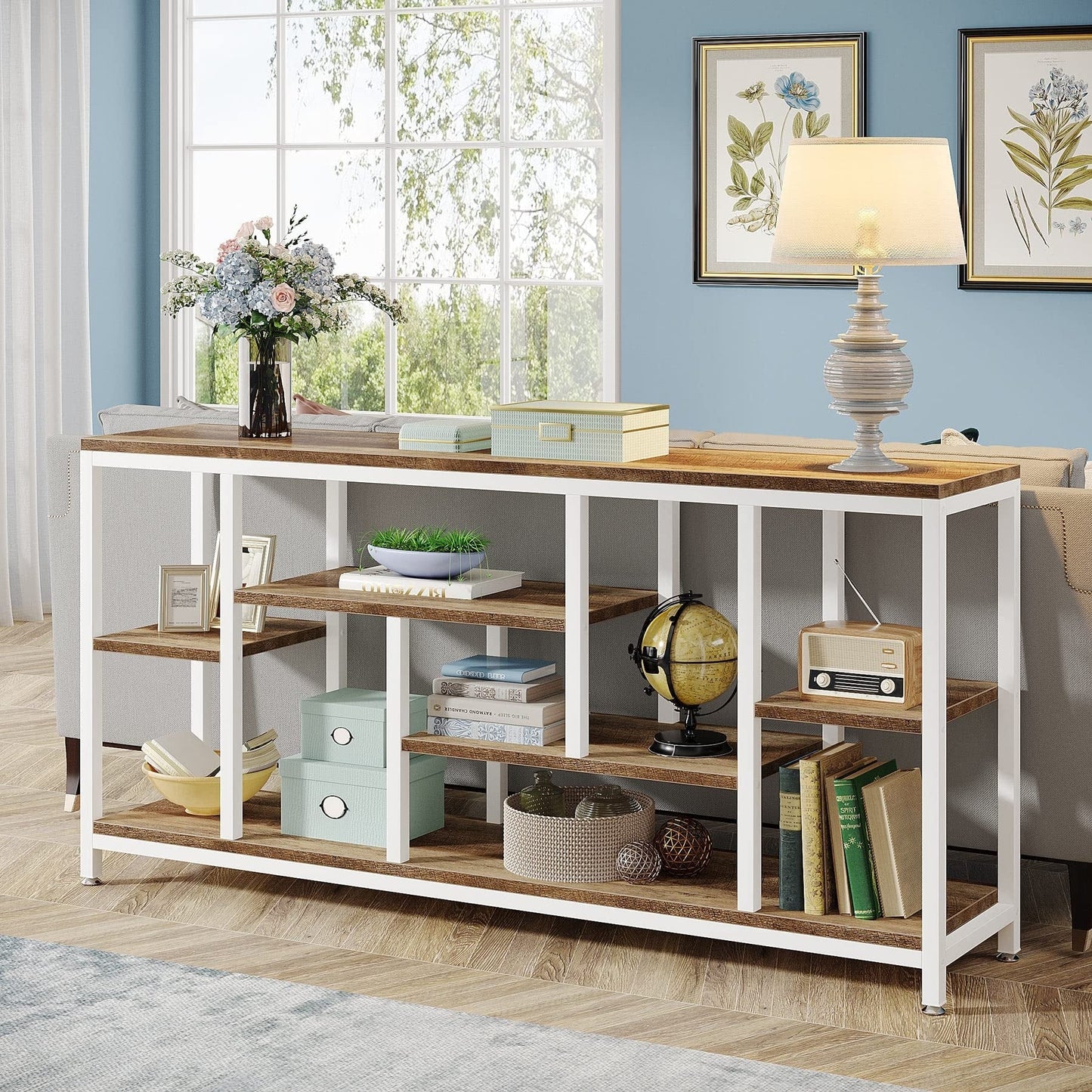 Console de canapé de 70,9 pouces avec rangement, table d'entrée à 3 niveaux pour couloir