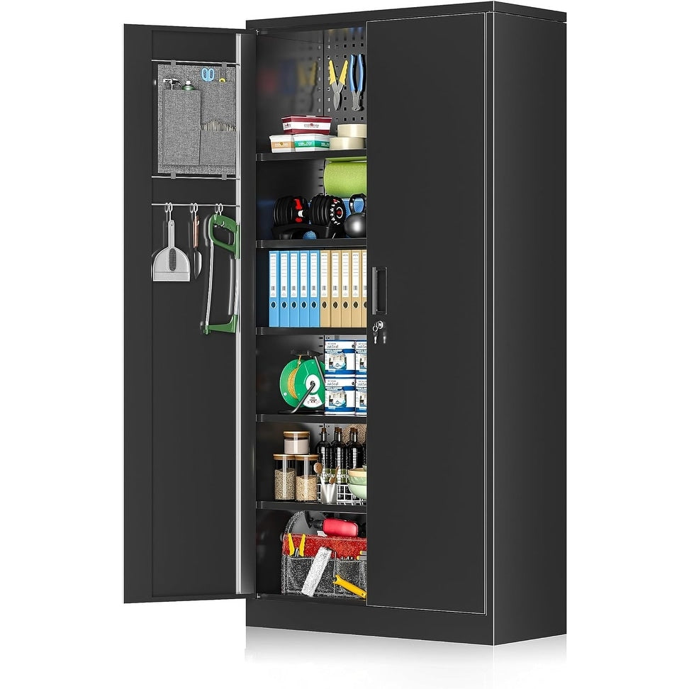 Armoire de rangement de garage de 71 pouces, étagères réglables pour garde-manger de cuisine, bureau, garage, maison et garde-manger