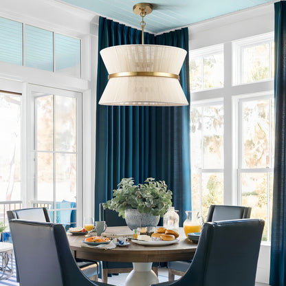 Lustre tambour bohème moderne à 8 lumières, grand format, 61 cm, en tissu tissé à la main, couleur or/noir, pour salle à manger/salon