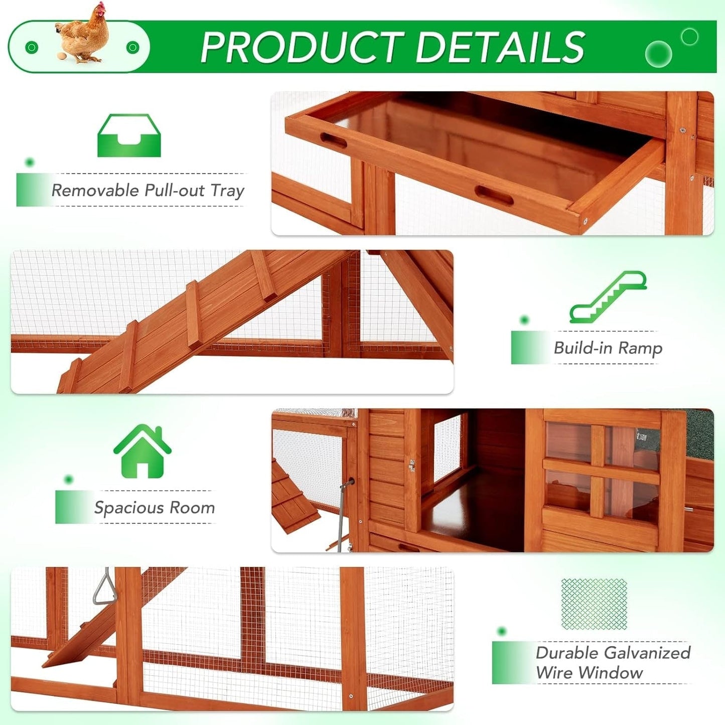 AECOJOY 144'' Grand Poulailler avec Enclos Clapier en Bois Cage à Volaille Maison