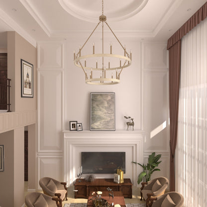 Lustre rond en forme de roue de chariot de style ferme moderne Acroma à 20 lumières de 40 po avec UL