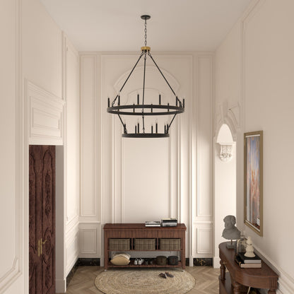 Lustre rond en forme de roue de chariot de style ferme moderne Acroma à 20 lumières de 40 po avec UL