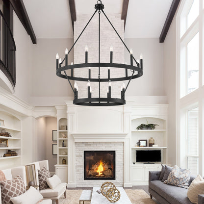 Lustre rond en forme de roue de chariot de style ferme moderne Acroma à 20 lumières de 40 po avec UL