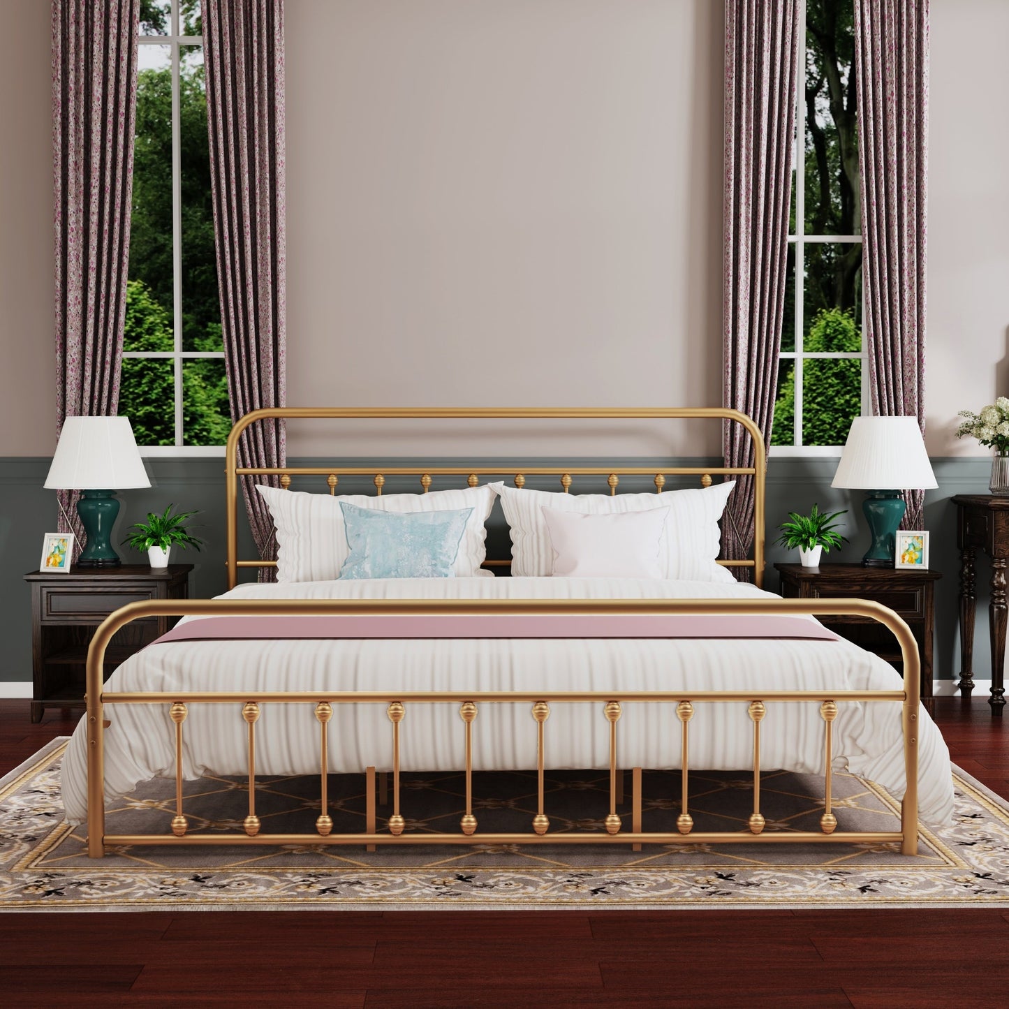 Cadre de lit plateforme en métal vintage simple Alazyhome, montage facile