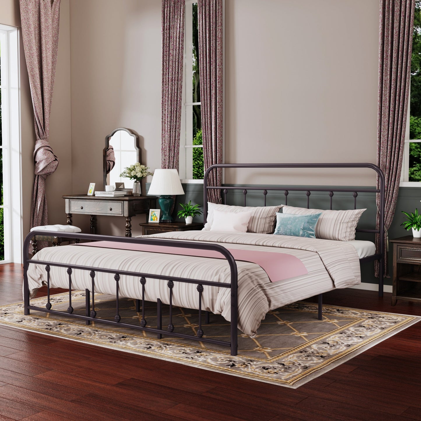 Cadre de lit plateforme en métal vintage simple Alazyhome, montage facile