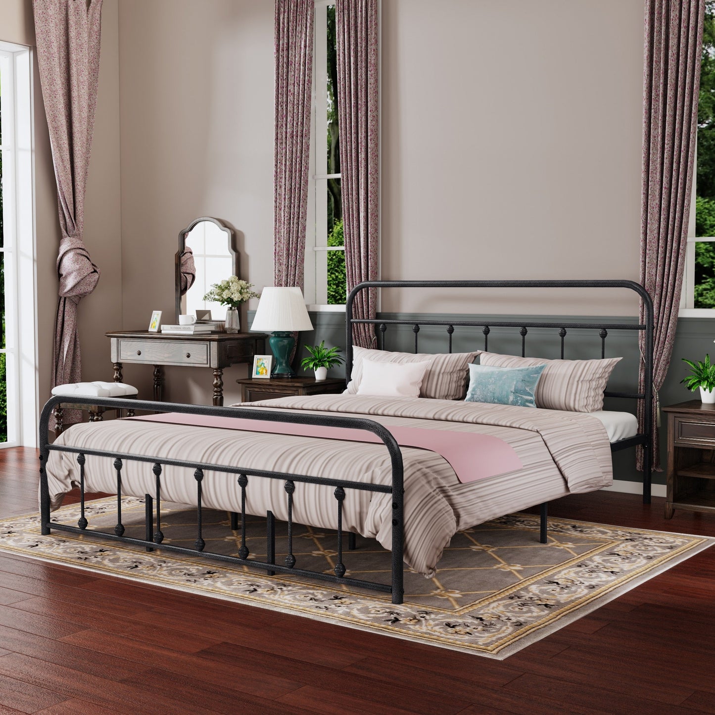 Cadre de lit plateforme en métal vintage simple Alazyhome, montage facile