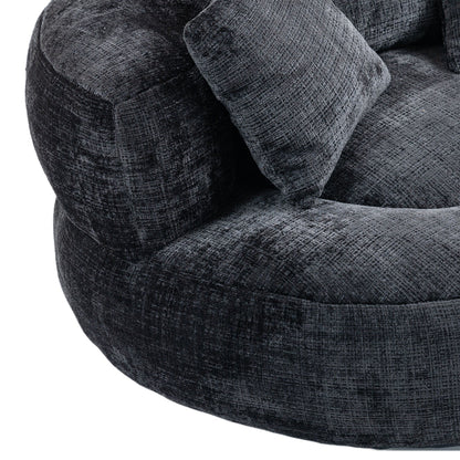 Pouf simple surdimensionné en chenille noir de 42,52 pouces avec trois oreillers pour chambre à coucher