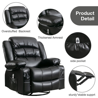 Fauteuil inclinable pivotant noir avec chauffage, massage et ports USB