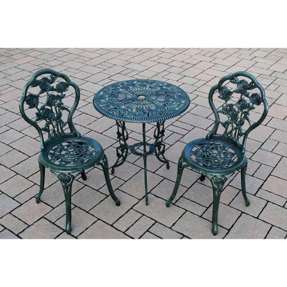 Ensemble bistro 3 pièces Camellia en fonte d'aluminium vert Verdi avec table et 2 chaises