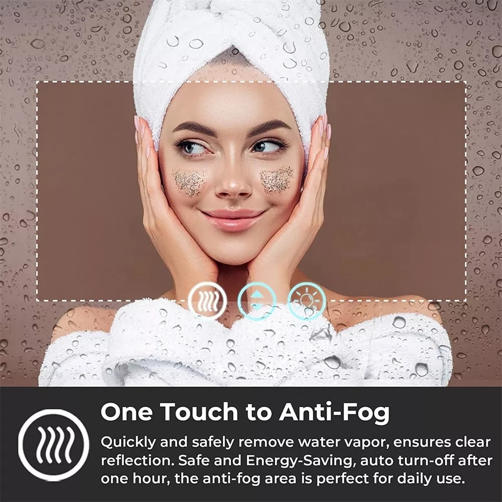 Miroir de salle de bain extra large avec éclairage LED, antibuée, 3 couleurs