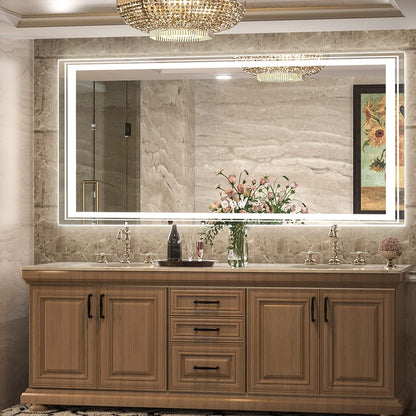 Miroir de salle de bain extra large avec éclairage LED, antibuée, 3 couleurs