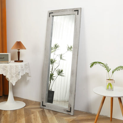 Miroir de sol pleine longueur avec cadre en bois rustique de style ferme - 65 x 24