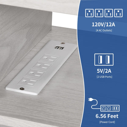 Meuble TV Farmhouse pouvant accueillir jusqu'à 65 téléviseurs avec portes et étagères ouvertes Console multimédia Prise de courant