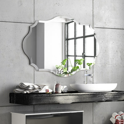 Miroir mural festonné élégant, oblong et biseauté, sans cadre