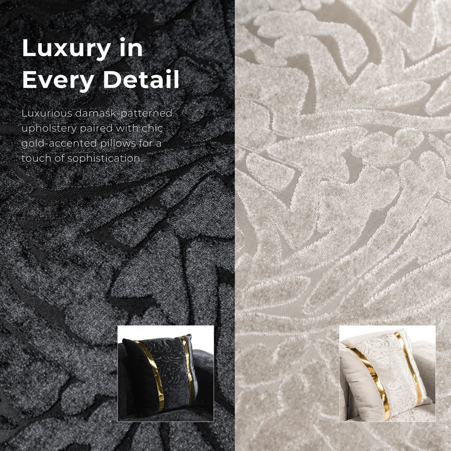 Canapé Maxine Glam en bois massif avec coussins décoratifs de Furniture of America