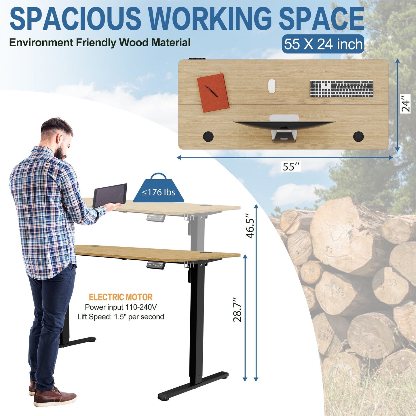 Bureau debout électrique réglable en hauteur Futzca, bureau assis-debout pour ordinateur avec panneau d'épissure