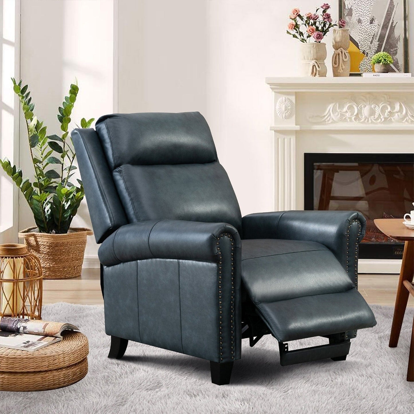 Fauteuil inclinable en cuir véritable avec accoudoirs et dossier confortables