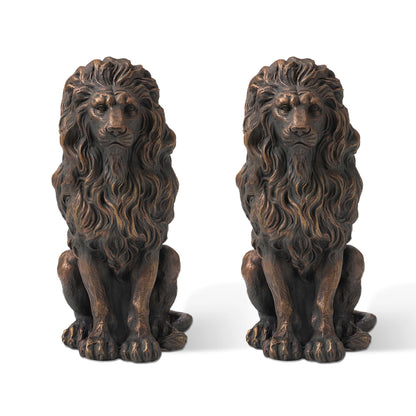 Glitzhome MGO Majestic Statues de lion gardien assis Sculpture de porche extérieur intérieur Ensemble de 2