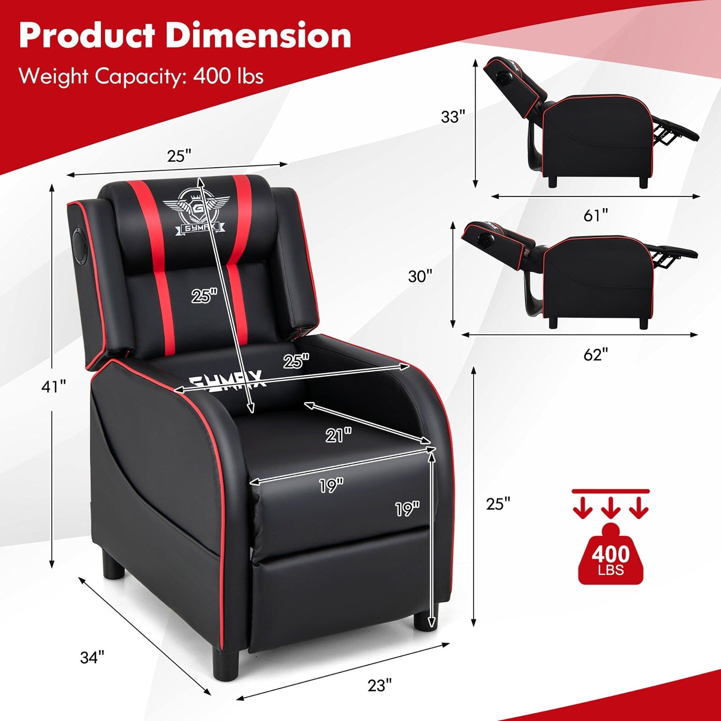 Fauteuil inclinable de massage et de jeu Gymax en cuir PU