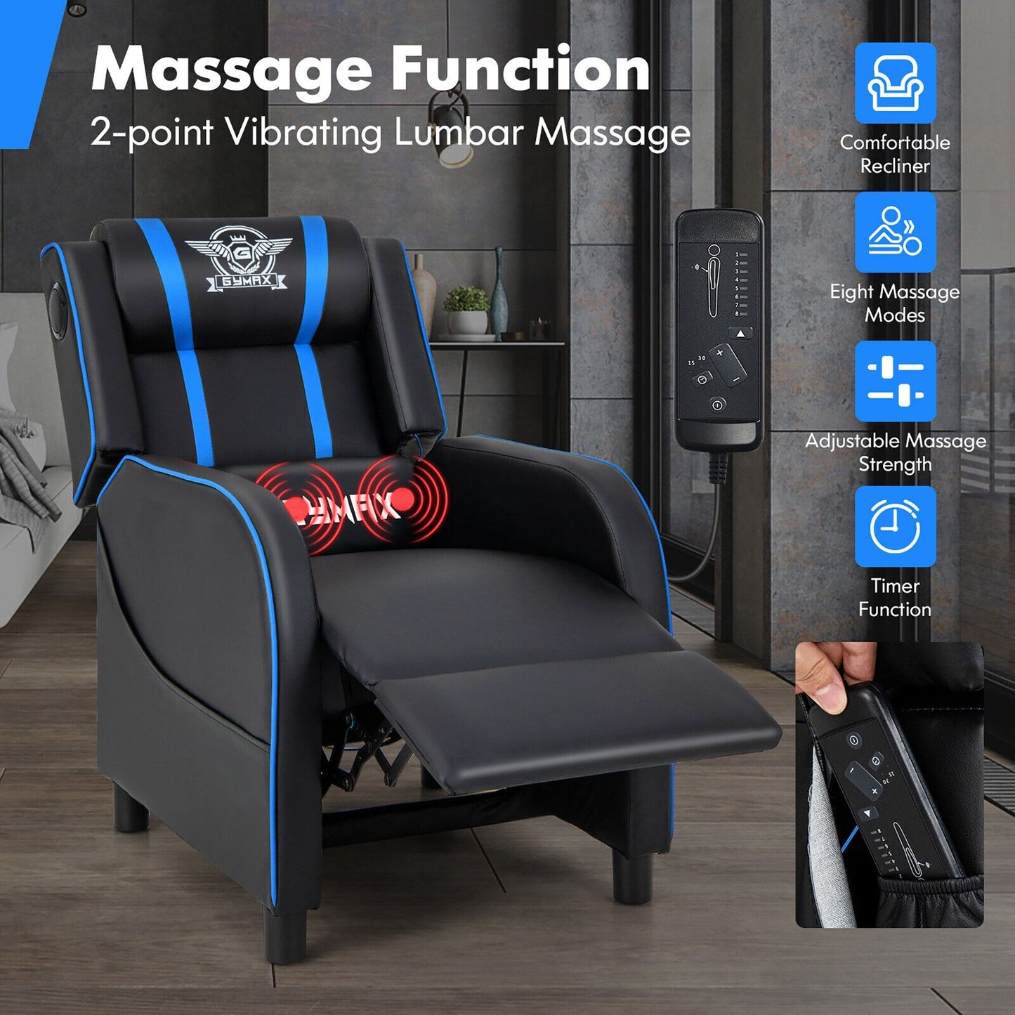 Fauteuil inclinable de massage et de jeu Gymax en cuir PU