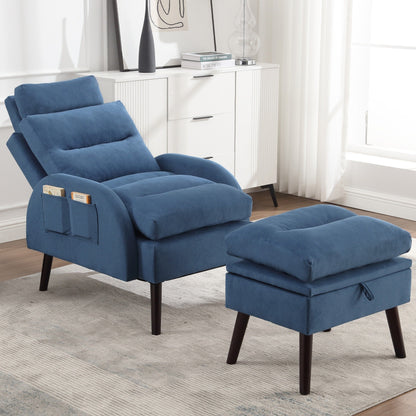 Fauteuil d'appoint HOMYKA avec dossier réglable et pouf de rangement