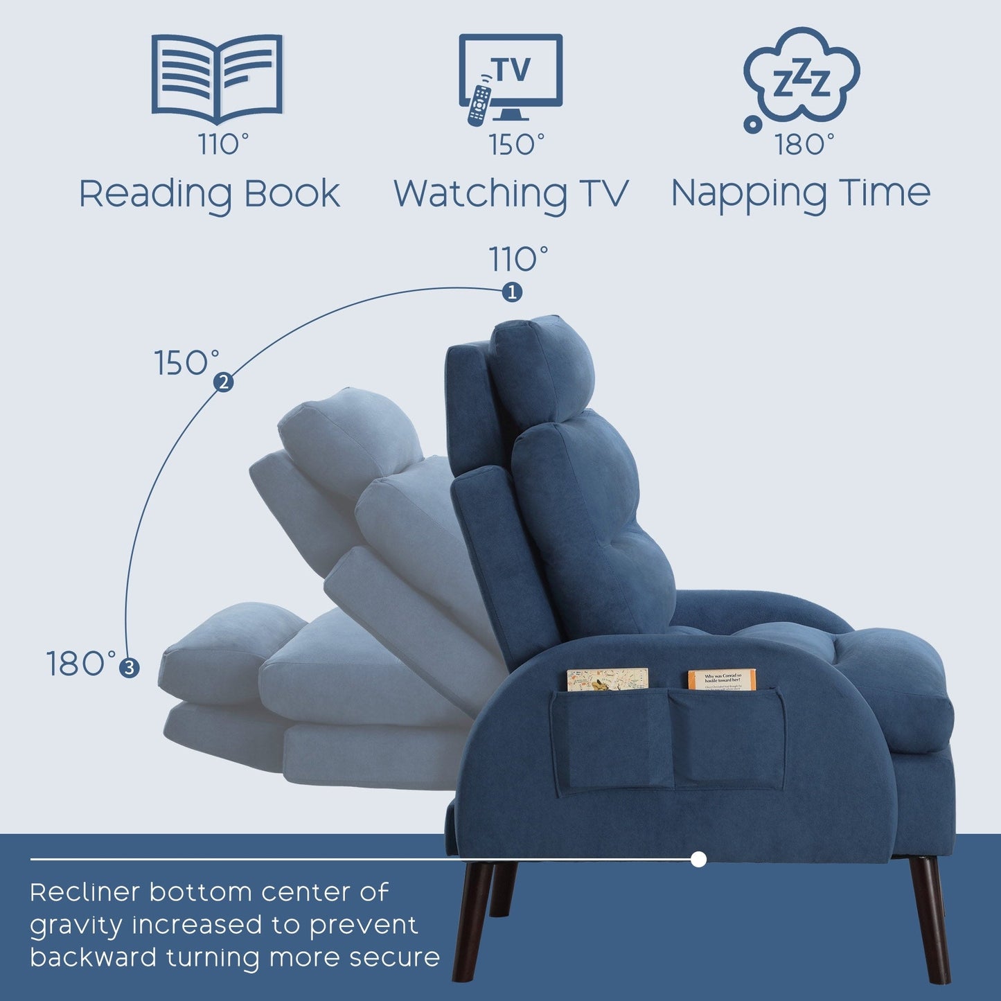 Fauteuil d'appoint HOMYKA avec dossier réglable et pouf de rangement