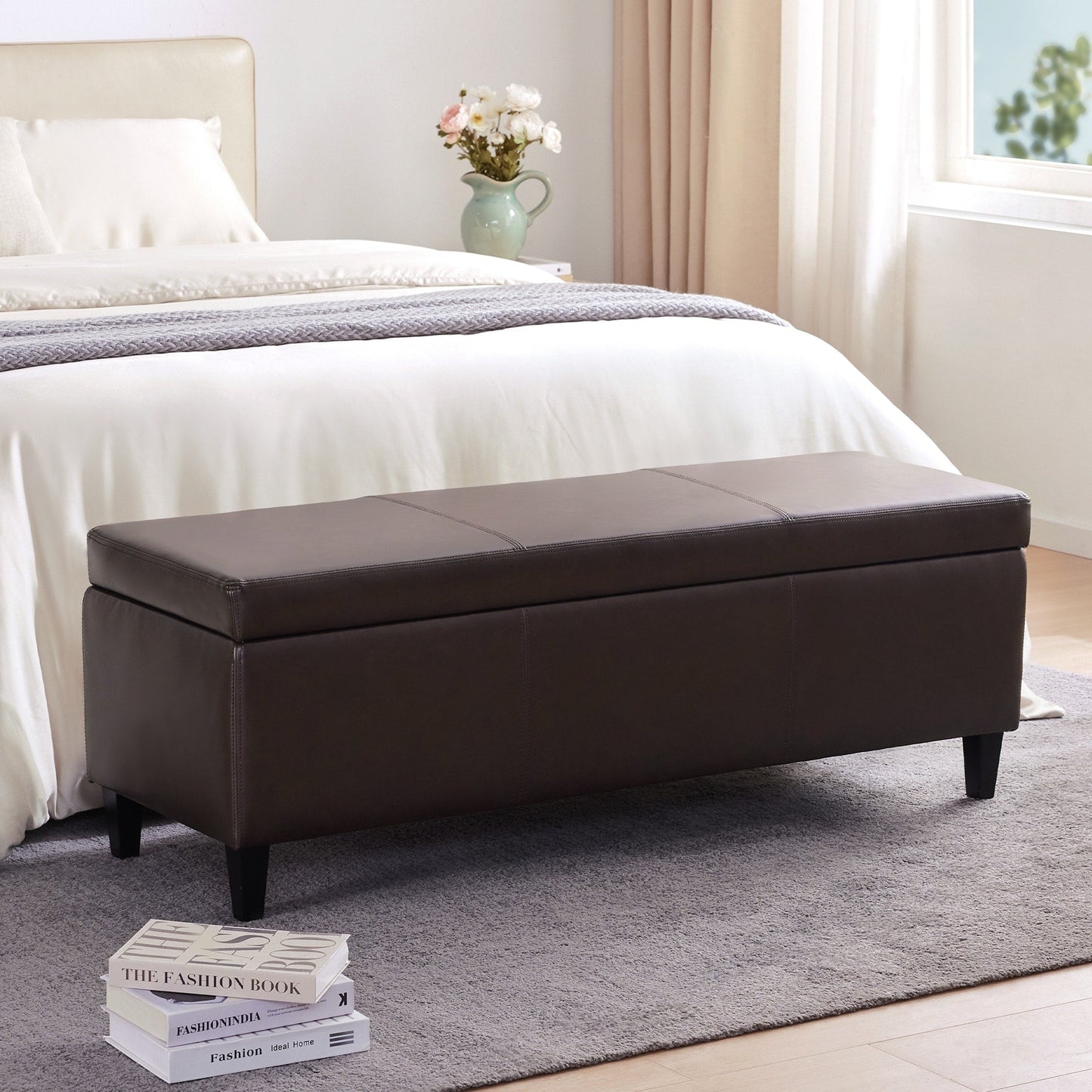 Pouf de rangement rectangulaire rembourré 50,3 x 17,50 x 18 po - Similicuir