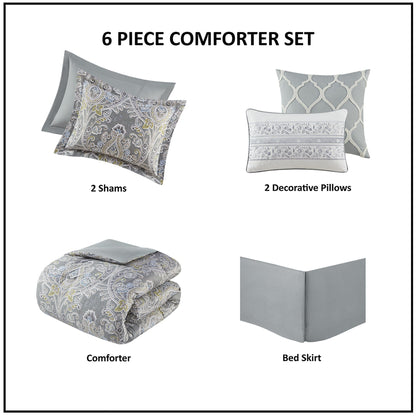 Ensemble de couette en coton gris à motif damassé Harbor House Hallie, 6 pièces