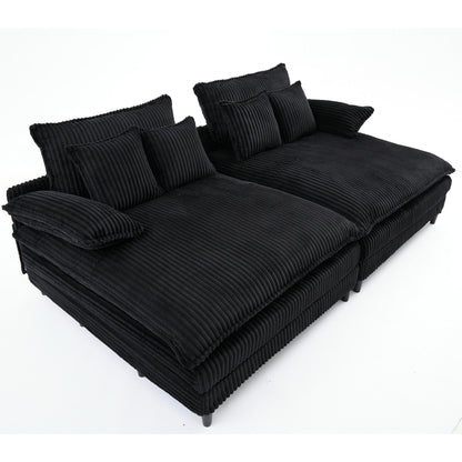 Canapé-lit Harmonia 109 W surdimensionné en velours côtelé, siège profond, double méridienne avec 4 oreillers