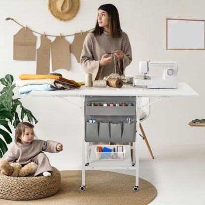 Table de bricolage réglable en hauteur avec étagères de rangement, table de découpe pliante mobile pour la maison, le bureau, la salle de couture et la salle d'artisanat