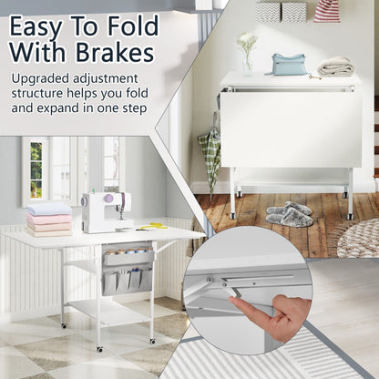 Table de bricolage réglable en hauteur avec étagères de rangement, table de découpe pliante mobile pour la maison, le bureau, la salle de couture et la salle d'artisanat