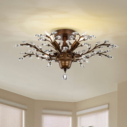 Plafonnier à 4 lumières en cristal avec feuilles de houx